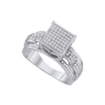 10k White Gold Round Diamond Elevated Square Cluster Bridal Engagement Ring 3/8 - £478.01 GBP