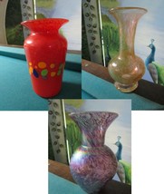 Wheaton Glass -YELLOW CRACKLE/ Iridescent Purple / Orange Lost Angel Vase PICK1 - £98.97 GBP