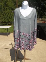 Nwot Sheilay Soft Gray&amp;Purple Floral Top L - £14.61 GBP