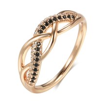 Fashion 585 Rose Gold Boho Ring for Women Cross Flower Natural Black Zircon Ring - £7.24 GBP