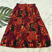 Norton McNaughton Womens Vintage 90s Midi Skirt Size 12 Red Green Crinkle A-Line - £21.54 GBP