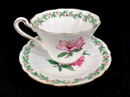 Vtg Royal Stafford England Pink Green Tropical Floral Porcelain Cup &amp; Saucer T1 - £22.27 GBP