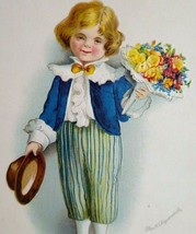 New Year Postcard Ellen Clapsaddle Series 1936 Victorian Child With Flowers Hat - £26.20 GBP