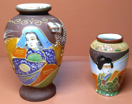 Japanese Moriage Dragon Ware Satsuma Vases Hand Painted Porcelain Pair of 2 - $27.37