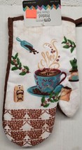 Fabric Printed Kitchen 12&quot; Oven Mitt Hot Coffee Cup &amp; Beans Scoop Brown Back Hom - £12.57 GBP