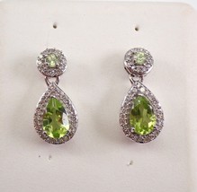2 Ct Pear Lab Created Peridot Drop/Dangle Women&#39;s Earrings 14k White Gold Plated - £47.35 GBP