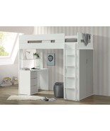 Nerice 3Pcs Twin Loft Bed w/Desk &amp; Wardrobe, White &amp; Gray Finish - $23,683.74 MXN