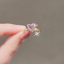 [Jewelry] Lovely Pink Heart Crystal Galaxy Adjustable Ring for Friend/Si... - $9.99