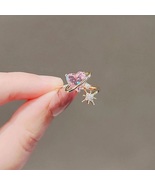 [Jewelry] Lovely Pink Heart Crystal Galaxy Adjustable Ring for Friend/Si... - £7.98 GBP