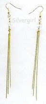 Long Chain with Crystals Earrings Gold Plate, Silver Plate - $198.57 MXN+