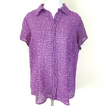 Torrid Womens Chiffon Button Blouse Size 0 Large Purple White High Low Hem Pleat - £13.40 GBP