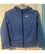 Nike Hoodie Small 17&quot; (4/5 Years) Blue Full Zip White Logo Therma Fit Ja... - $6.77 CAD
