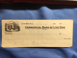1930&#39;s Commercial Bank of Live Oak, Florida Obsolete Check Blank - $19.78