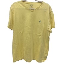 Polo Ralph Lauren Men&#39;s Short Sleeve Solid Yellow V-Neck T-Shirt Blue Logo Large - £7.56 GBP