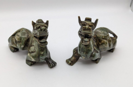 Vtg Set of 2 Jade Foo Dogs Prosperity Dragon Heavy Beautiful Carved Good Fortune - £182.40 GBP