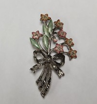 Vintage 1928 Co Enamel &amp; Marcasite AB Crystals Floral Bouquet Brooch Pin - £19.87 GBP
