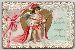 Valentine Love Is King Reign Thou in My Heart Cherub  Postcard C29 - £7.15 GBP