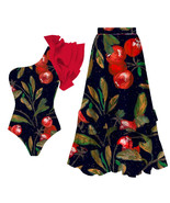 2024 Floral Print Shoulder Ruffle One Piece Swimsuit With Cover Up - $32.95+