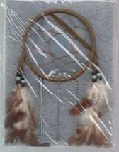 Dreamcatcher Wind Chime; Beige Feathers And Black &amp; White Beads - £3.93 GBP