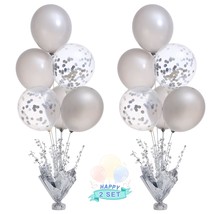 2 Set Silver Balloon Centerpieces For Tables Silver Balloons Stand Kit For Birth - £23.14 GBP