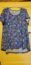 Lula Roe Classic T (New) 3XL - Blue W/ Pink, White &amp; Yellow Flower Outlines - £29.98 GBP