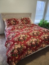 Raymond Waites Full Queen Red Floral Comforter Bed Skirt Shams Shabby Chic - £114.39 GBP