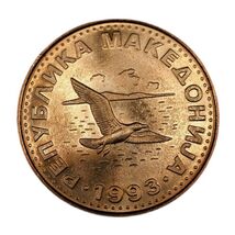 1993 Macedonia  50 Deni  Seagull 22mm copper clad steel coin BU - €3,04 EUR