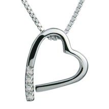 0.05Ct Brilliant Round Moissanite Open Heart Necklace in 925 Sterling Silver - £48.59 GBP