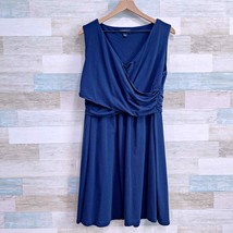 Lands End Sleeveless Jersey Wrap Dress Navy Blue Pima Cotton Womens Large - $34.64