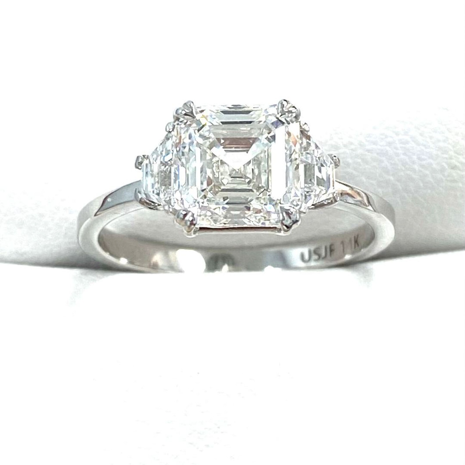 3 Stone IGI 2.10 CT Lab Grown Asscher Diamond Ring 14k Gold 2.50 TCW Item image 5