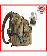 Versatile Water-Resistant Fishing Tackle Backpack with Rod Holder - Khak... - $770.75 MXN