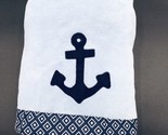 Sadie &amp; Scout Baby Blanket Anchor Nautical Blue Geometric Diamond Binding - £14.50 GBP