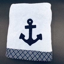 Sadie &amp; Scout Baby Blanket Anchor Nautical Blue Geometric Diamond Binding - £14.37 GBP