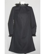 VTG Cute Twisted Ruffles Neck Cuffs Ribbed Shimmery L/S Black Dress Wm&#39;s... - $42.99