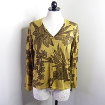 August Silk Petite Women&#39;s PL Yellow Floral Silk Button-Up Knit Cardigan Sweater - £7.19 GBP