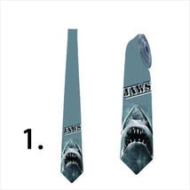 Men necktie with Jaws and Sharks print customized print - £20.10 GBP