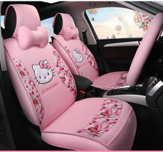 Hello Kitty Cartoon Car Seat Covers Set Universal Car Interior 4 Seasons Pink - £135.71 GBP