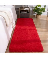 Red Rug 2x6 Feet - Fluffy Red Runner Rugs for Bedroom Shaggy 2&#39; X 6&#39; L - $45.52