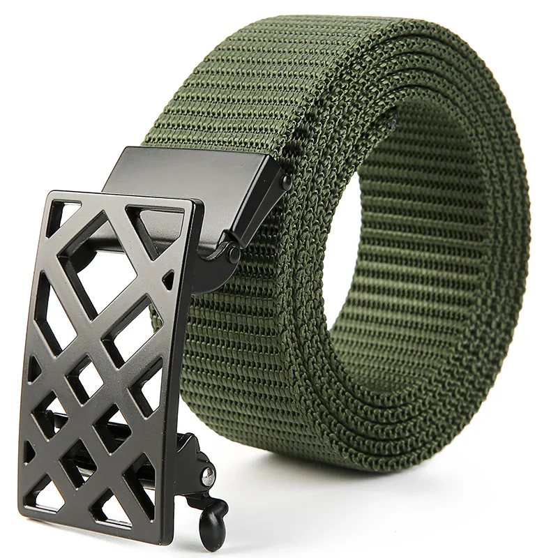 Men&#39;s Canvas Belt Men&#39;s Casual Tactical Belt Automatic Black Buckle Buck-105CM - $20.00