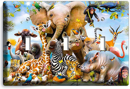 AFRICAN JUNGLE ANIMALS 3 GANG LIGHT SWITCH WALL PLATE BABY NURSERY ROOM ... - $17.66