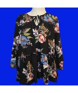 Cute Floral Baby Doll Blouse Crew Neck Keyhole Tie Closure Ladies Size L... - $355.42 MXN