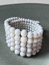 Vintage Multistrand Wide Tapered White Plastic Bead Wrap Bracelet – - £10.48 GBP