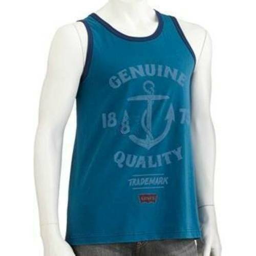 Mens Tank Top Levis Blue Ringer Vintage Logo Muscle Shirt-size S