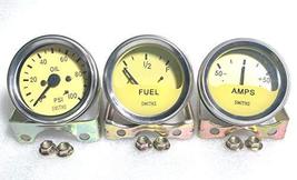 Smiths Replica Kit- Oil Fuel and Amp Gauge yellow face with Chrome bezel  - $48.51