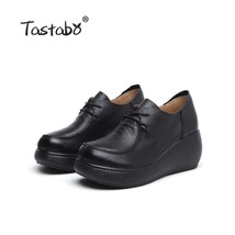 Tastabo Genuine Leather Handmade Women Shoes Brown Black Lace up S2601 Thick bot - £66.67 GBP