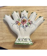 Vintage Portugal Pottery Hand Painted 5 Finger Tulip Vase 6” x 7.5&quot; x 2.... - €42,98 EUR