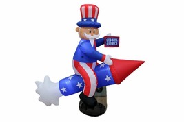 USED 6 FOOT LONG PATRIOTIC INFLATABLE UNCLE SAM ON ROCKET SHIP 4TH OF JU... - $44.55