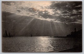 Vintage black and white seascape beach boats coast cloudy sunshine Postcard - £3.93 GBP