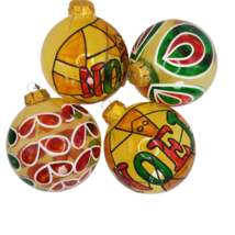Vintage Stained Glass Look Christmas Tree Ornament Balls Set Painted Noel Korea - £13.32 GBP