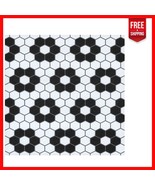 10-Pack Biscotto Black &amp; White Geometric Floor Tiles for Easy Installation - $444.51 MXN